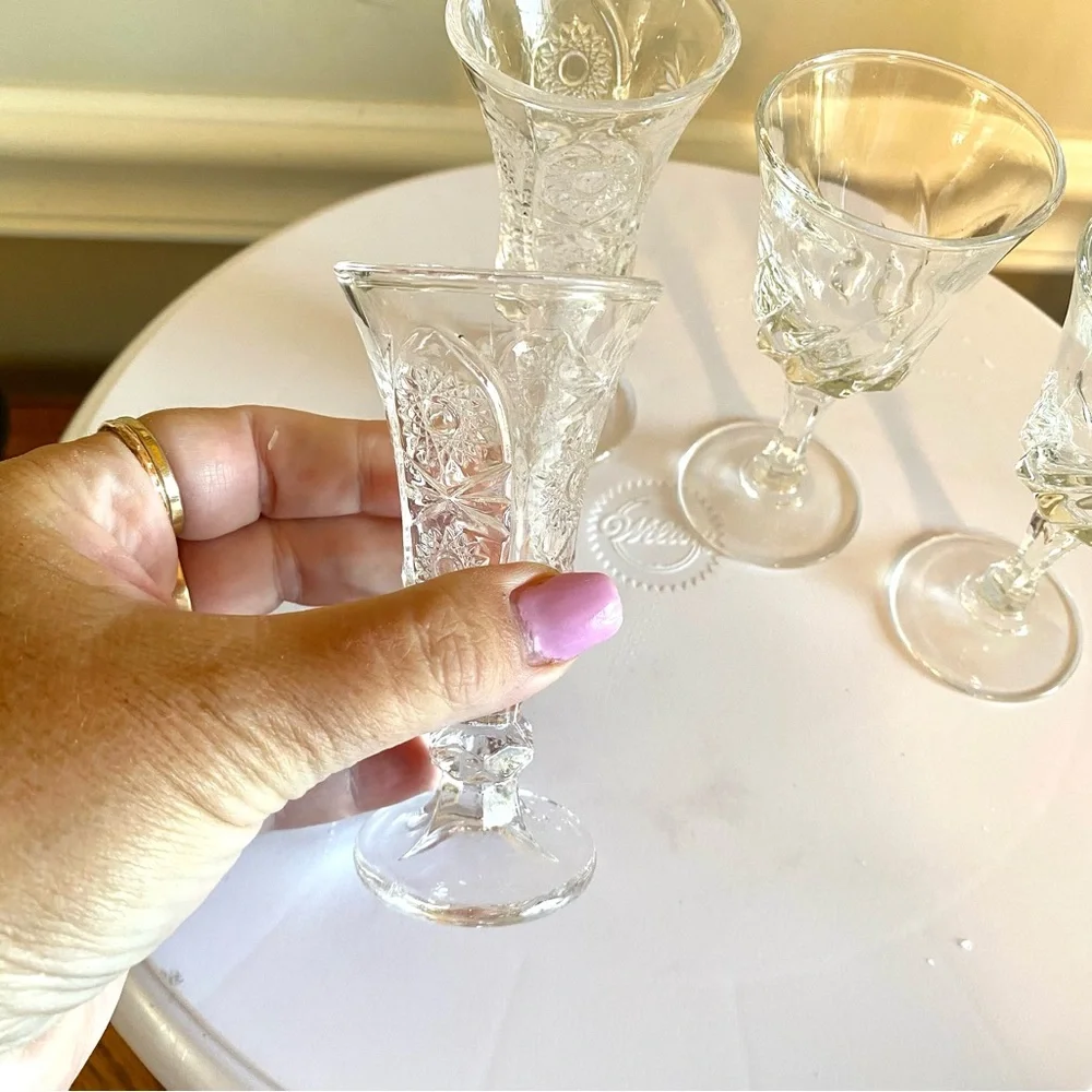 Apéritif 4pc set in glass and cut crystal or shot glasses vintage